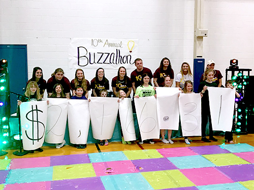 Students with children holding signs that say $2,166.31